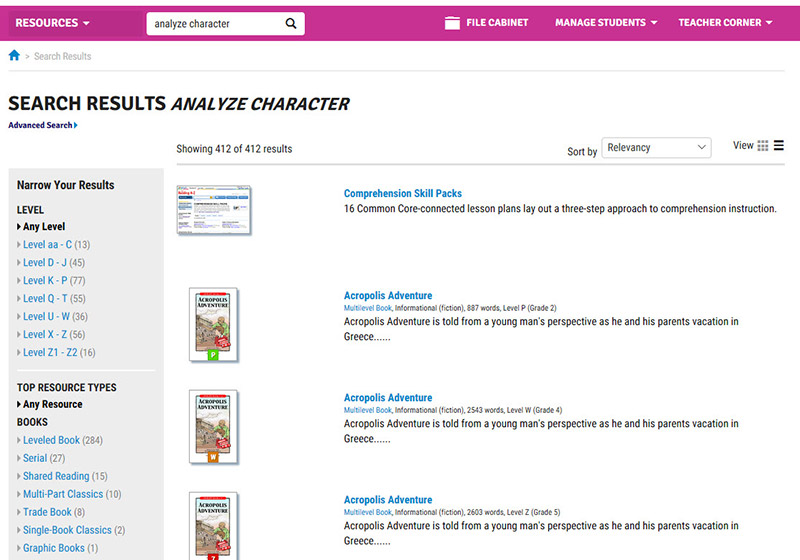 analyze character search for resources by unit