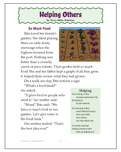 Grade 3 Helping Others Word Study Passage