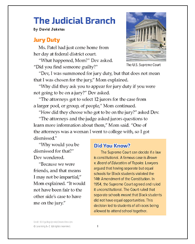 Grade 4 The Judicial Branch Word Study Passage