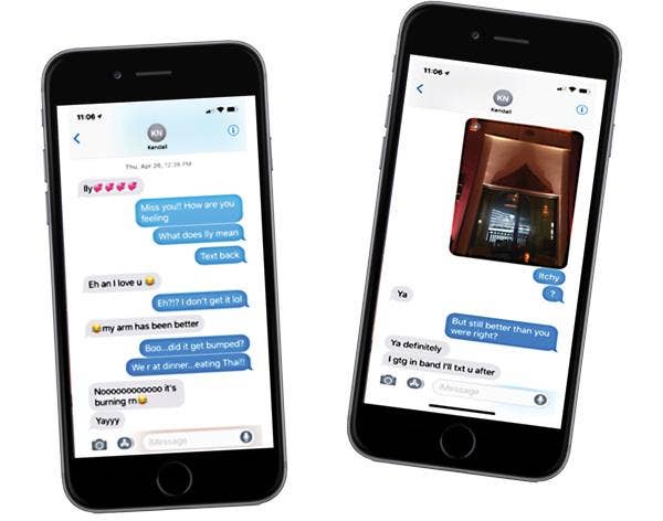 students texting each other