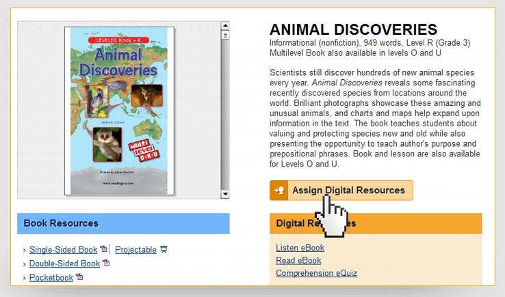 Assign Digital Resources button in Raz-Plus