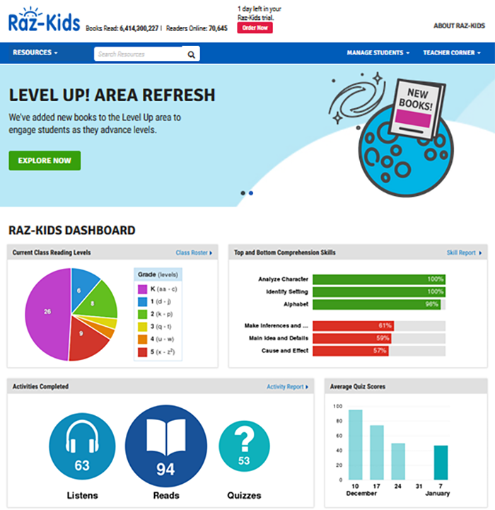updated Raz-Kids Home Page for subscribers