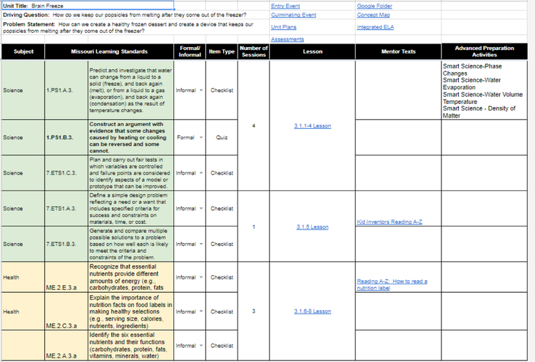 Unit 3 Brain Freeze Standards screenshot