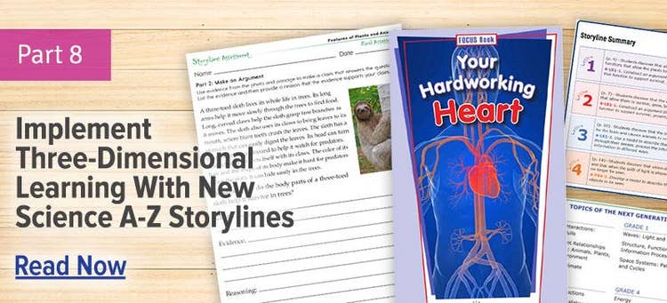 implement three-dimensional learning with new science a-z storylines