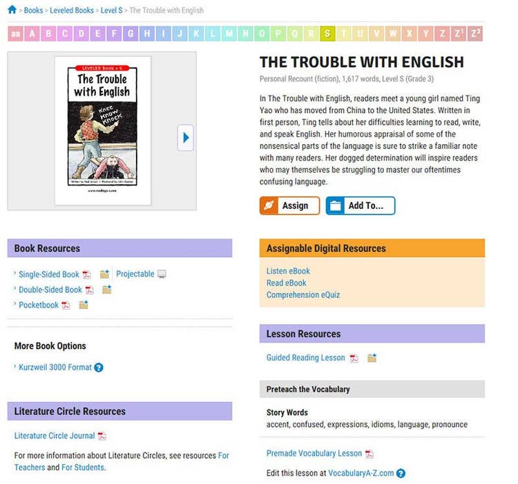 The Trouble With English leveled book
