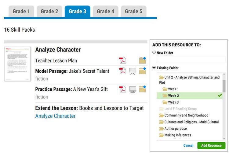 Save result Comprehension Skill Pack in Raz-Plus