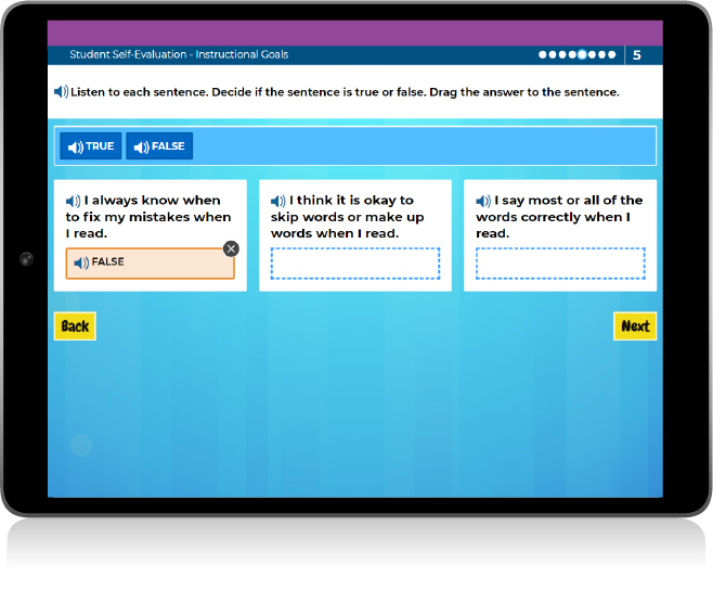 Student self evaluation screen on tablet