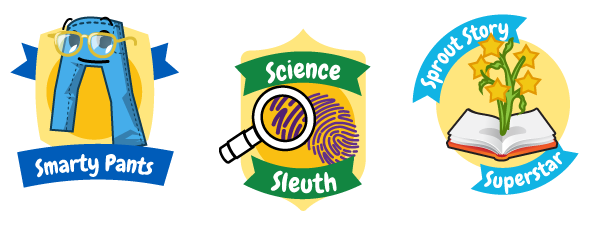 Smarty Pants Science Sleuth and Sprout Story Superstar Learning A-Z badges